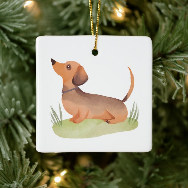 Dachshund Dog | Dog Pet Watercolor Ceramic Ornament (Tree)