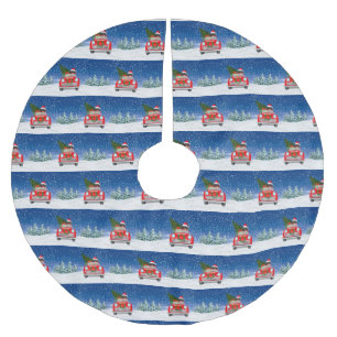 Dachshund Dog Driving Car In Snow Christmas  Brushed Polyester Tree Skirt