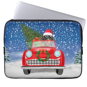 Dachshund Dog Driving Car In Snow Christmas  Laptop Sleeve
