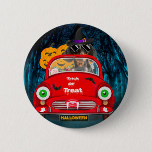 Dachshund Dog Driving Car Scary Halloween  2 Inch Round Button