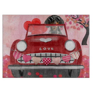 Dachshund Dog Driving Car with Hearts Valentine's  Cutting Board