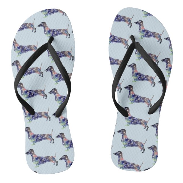 Dachshund Dog  Flip Flops (Footbed)