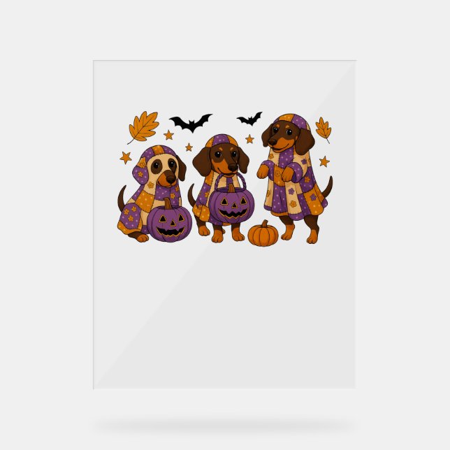 Dachshund Dog Ghost Halloween Acrylic Sign (Front)