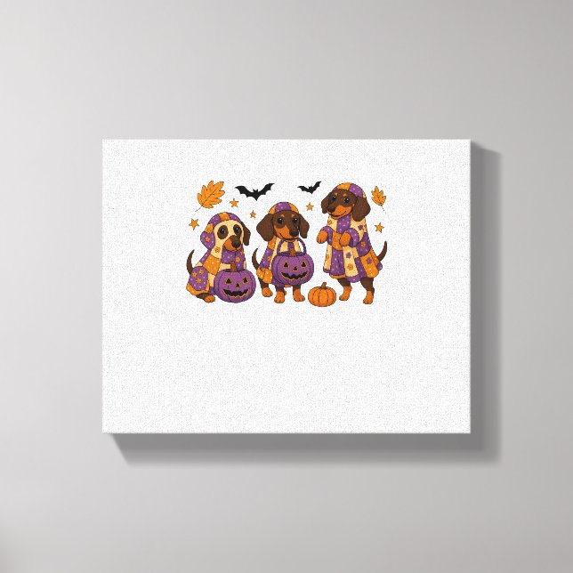Dachshund Dog Ghost Halloween Canvas Print (Front)