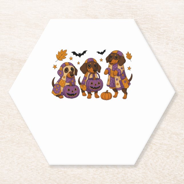 Dachshund Dog Ghost Halloween Paper Coaster (Front)