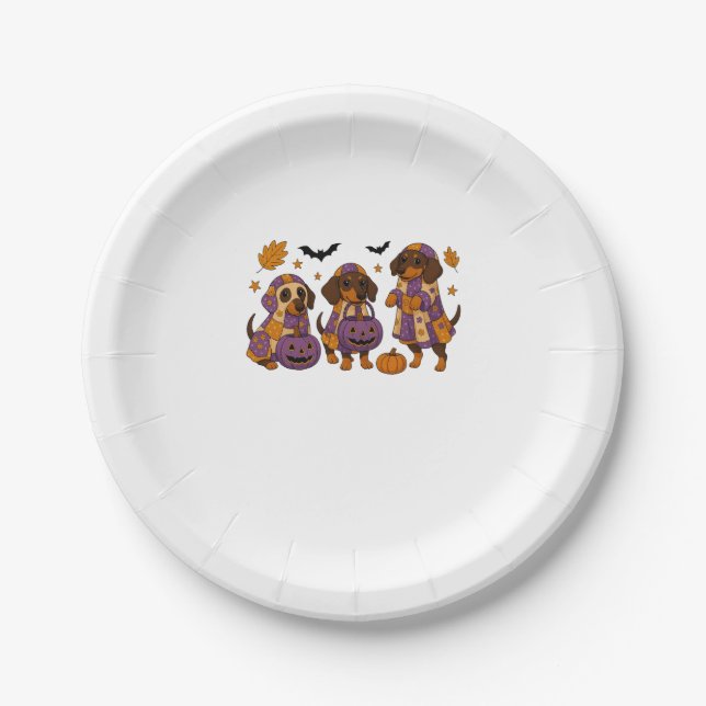 Dachshund Dog Ghost Halloween Paper Plate (Front)