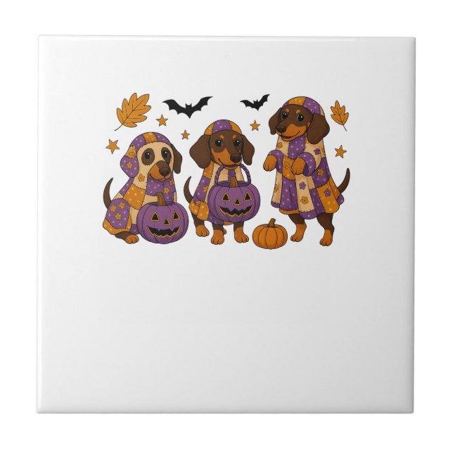 Dachshund Dog Ghost Halloween Tile (Front)
