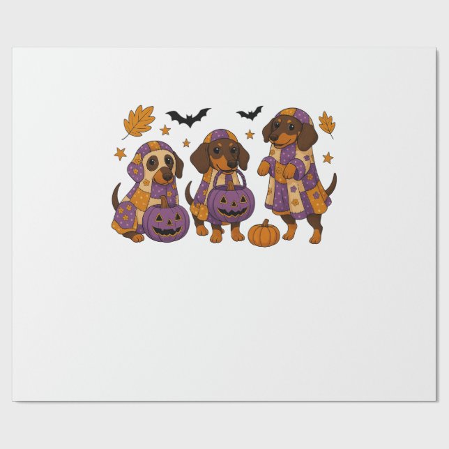 Dachshund Dog Ghost Halloween Wrapping Paper (Flat)