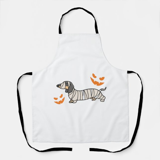 Dachshund Dog Halloween Candy Corn Full Moon Apron (Front)
