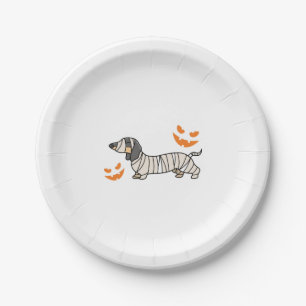 Dachshund Dog Halloween Candy Corn Full Moon Paper Plate