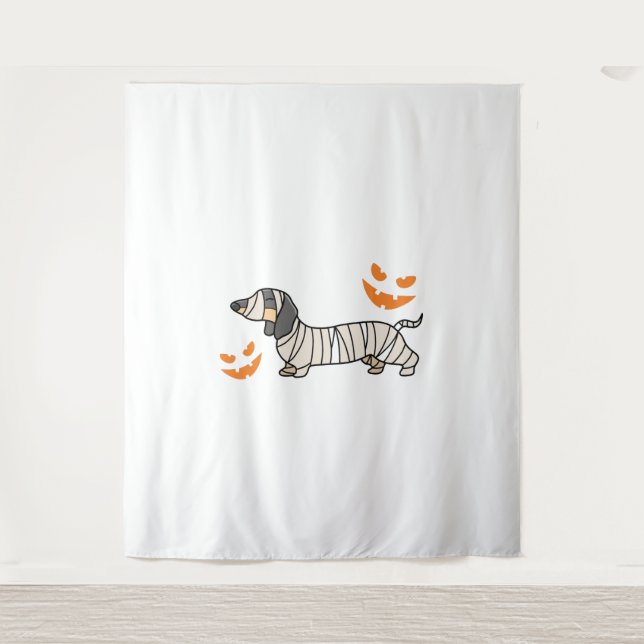 Dachshund Dog Halloween Candy Corn Full Moon Tapestry (Front)