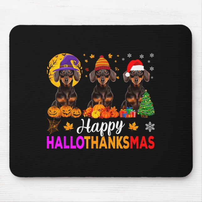 Dachshund Dog Halloween Christmas Hallothanksmas F Mouse Pad (Front)
