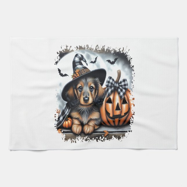 Dachshund Dog Halloween Kitchen Towel (Horizontal)
