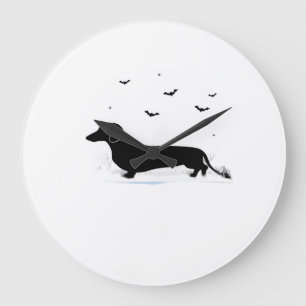 Dachshund Dog � Halloween Moon Silhouette Classic Large Clock