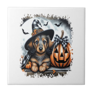 Dachshund Dog Halloween Tile