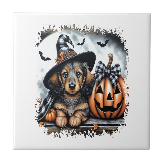 Dachshund Dog Halloween Tile (Front)