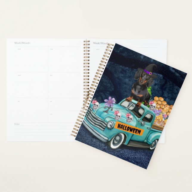 Dachshund Dog Halloween Truck Scary Night  Planner (Display)