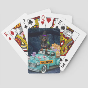 Dachshund Dog Halloween Truck Scary Night Playing Cards