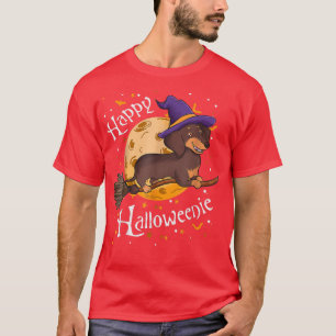 Dachshund Dog Happy Funny Halloween Witch T-Shirt