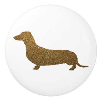 Dachshund Dog Icon (To Left) | Faux Gold Glitter Ceramic Knob