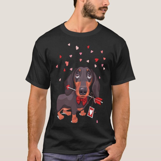 Dachshund Dog in a bow tie and with love arrow Val T-Shirt (Front)