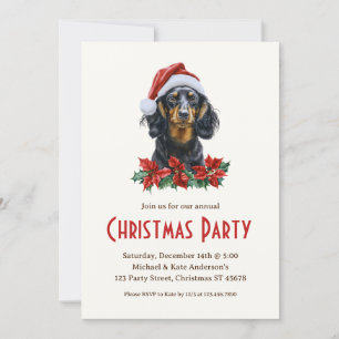 Dachshund Dog in a Santa Hat Pet Christmas Party Invitation