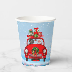 Dachshund Dog In Car With Santa Claus Paper Cups