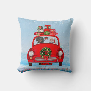 Dachshund Dog In Car With Santa Claus Throw Pillow