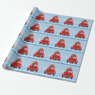 Dachshund Dog In Car With Santa Claus Wrapping Paper
