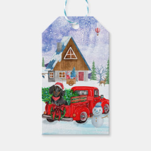 Dachshund Dog In Christmas Delivery Truck Snow Gift Tags