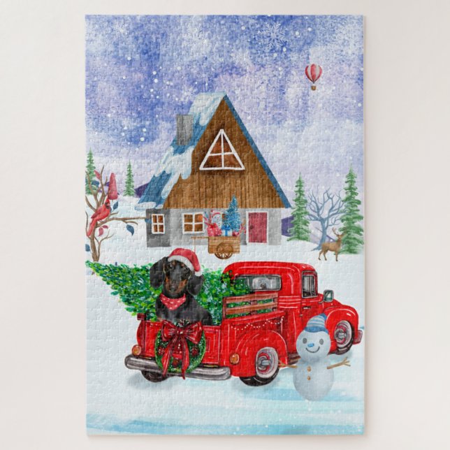 Dachshund Dog In Christmas Delivery Truck Snow Jigsaw Puzzle (Vertical)