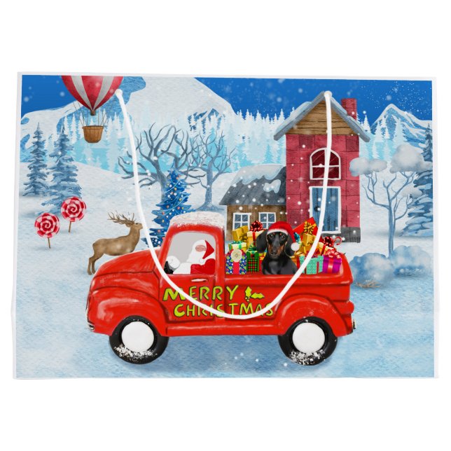 Dachshund Dog in Christmas Delivery Truck Snow Large Gift Bag (Back)