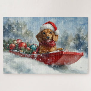 Dachshund Dog in Sledge Let it Snow Christmas Jigsaw Puzzle