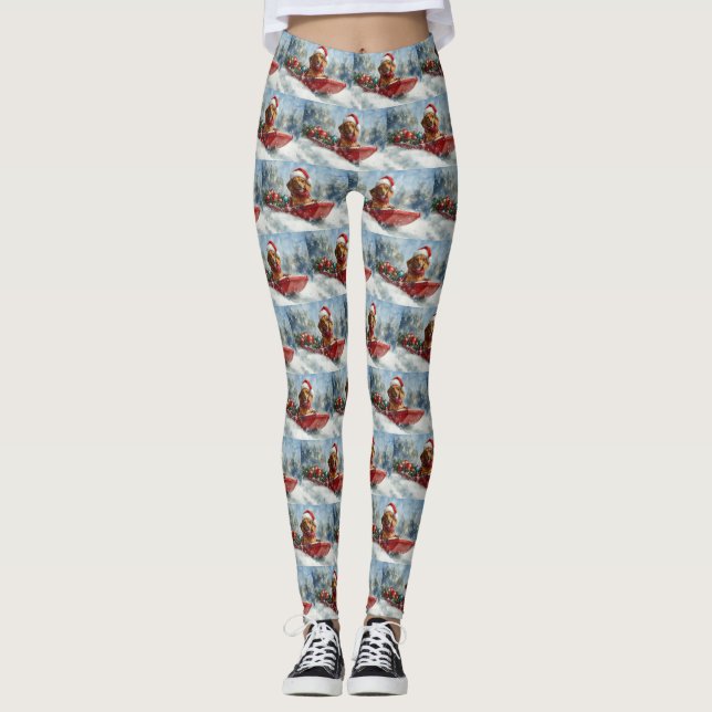 Dachshund Dog in Sledge Let it Snow Christmas Leggings (Front)