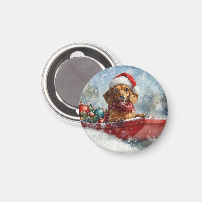 Dachshund Dog in Sledge Let it Snow Christmas Magnet (Front/Back)