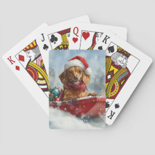 Dachshund Dog in Sledge Let it Snow Christmas Playing Cards
