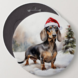Dachshund Dog in Snow Christmas 6 Inch Round Button