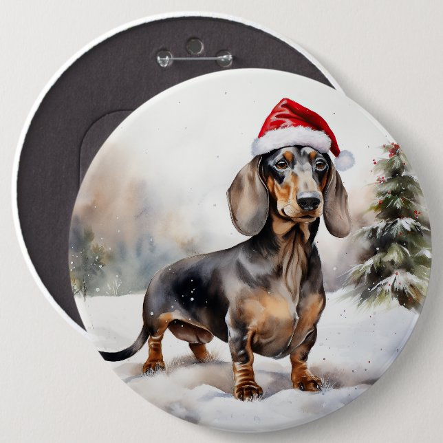 Dachshund Dog in Snow Christmas 6 Inch Round Button (Front & Back)