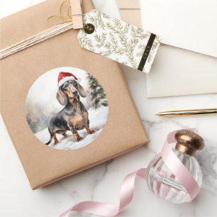Dachshund Dog in Snow Christmas Classic Round Sticker