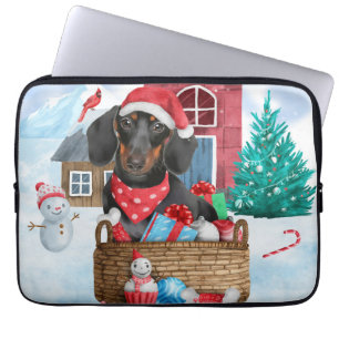 Dachshund Dog In snow Christmas Dog House  Laptop Sleeve