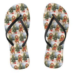 Dachshund Dog in Snow Christmas  Flip Flops