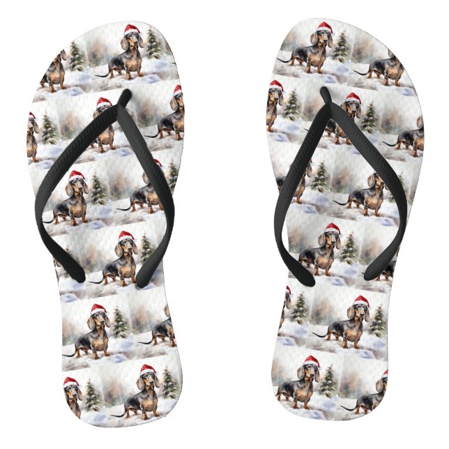 Dachshund Dog in Snow Christmas Flip Flops (Footbed)