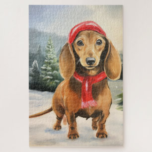 Dachshund Dog in Snow Christmas  Jigsaw Puzzle