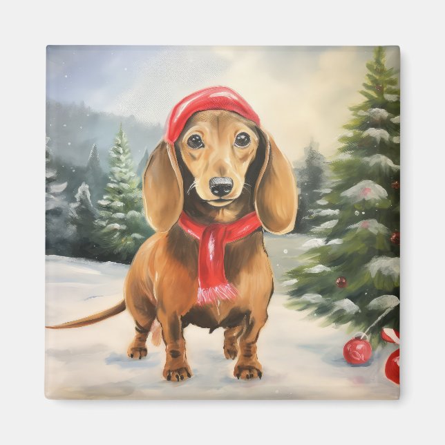 Dachshund Dog in Snow Christmas  Magnet (Front)