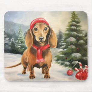 Dachshund Dog in Snow Christmas Mouse Pad