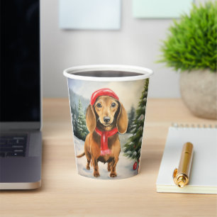 Dachshund Dog in Snow Christmas Paper Cups
