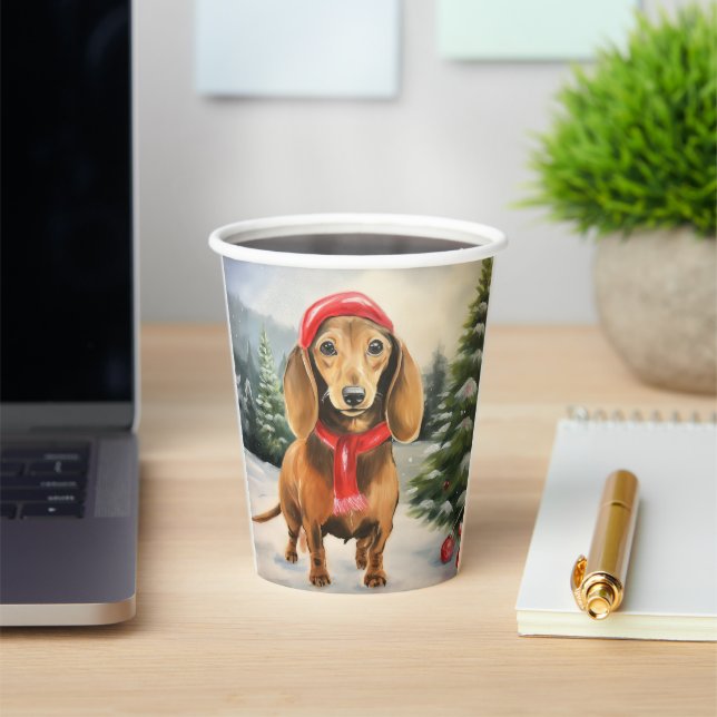 Dachshund Dog in Snow Christmas  Paper Cups (Insitu)