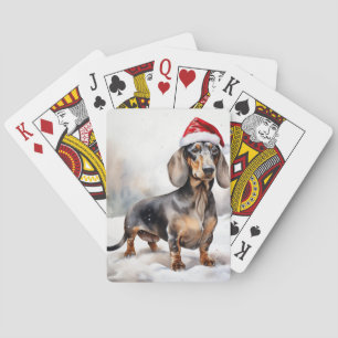 Dachshund Dog in Snow Christmas Playing Cards