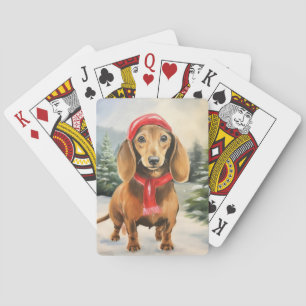 Dachshund Dog in Snow Christmas Playing Cards