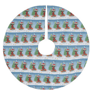 Dachshund Dog in Snow with Christmas Gifts    Brushed Polyester Tree Skirt